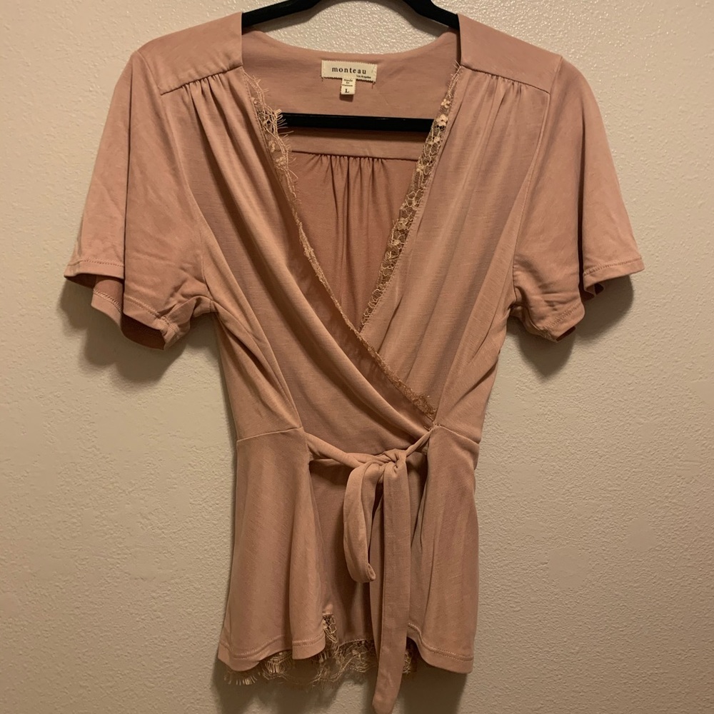 Dusty pink wrap tie top